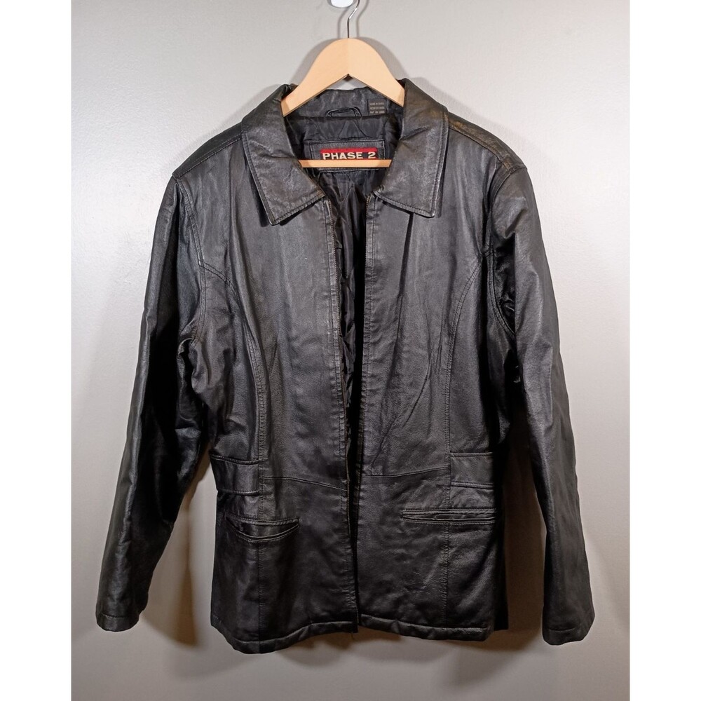 Phase Two Womens Black Long Sleeve Collared Pockets Full Zip Jacket Size Large